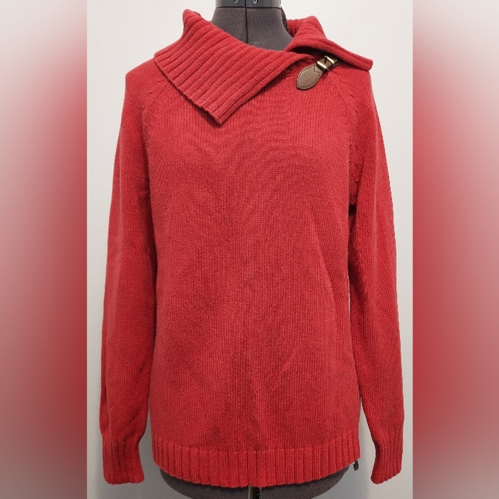 Talbots Red Cowl Neck Sweater with Buckle Detail